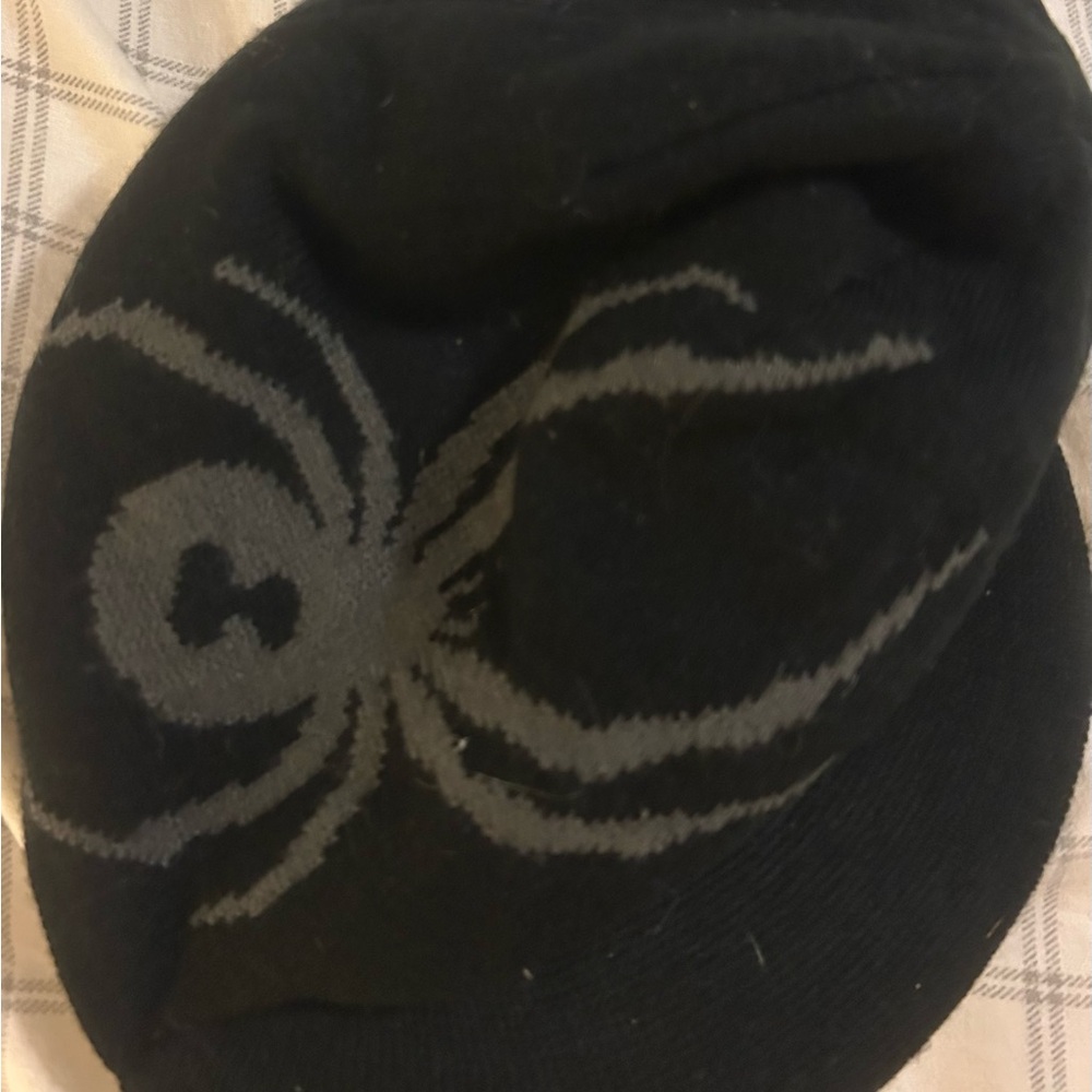 Black Beanie brim with Gray Spider Design